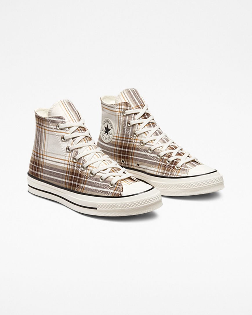 Men's Converse Chuck 70 Tartan High Top Shoes Beige / Black | AU 9563CH